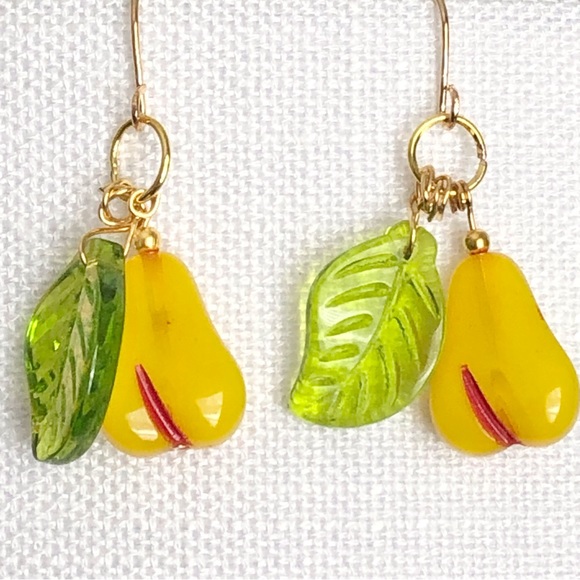 New Glass Pear Fruit Dangling Handmade Artisan Gifts Earrings Cute Mini Summer - Picture 1 of 5